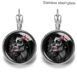 Skeleton Beauty Stainless steel 20mm glass French style ear hook and earrings