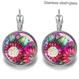 Flower Stainless steel 20mm glass French style ear hook and earrings