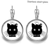 Cat Stainless steel 20mm glass French style ear hook and earrings