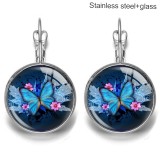 Butterfly Stainless steel 20mm glass French style ear hook and earrings