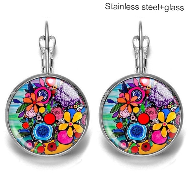 Flower Stainless steel 20mm glass French style ear hook and earrings