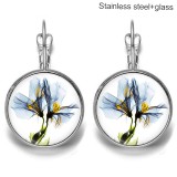 Flower Stainless steel 20mm glass French style ear hook and earrings