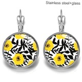 Flower Stainless steel 20mm glass French style ear hook and earrings