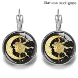 Moon Stainless steel 20mm glass French style ear hook and earrings