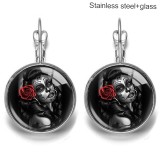 Skeleton Beauty Stainless steel 20mm glass French style ear hook and earrings