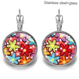 Flower Stainless steel 20mm glass French style ear hook and earrings