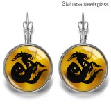 Zodiac Stainless steel 20mm glass French style ear hook and earrings