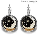 Moon Stainless steel 20mm glass French style ear hook and earrings