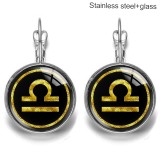 Zodiac Stainless steel 20mm glass French style ear hook and earrings