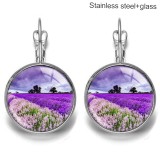 Lavender Stainless steel 20mm glass French style ear hook and earrings
