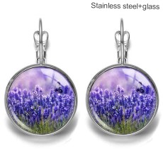 Lavender Stainless steel 20mm glass French style ear hook and earrings