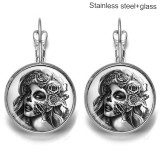 Skeleton Beauty Stainless steel 20mm glass French style ear hook and earrings