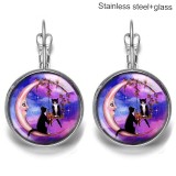 Cat Stainless steel 20mm glass French style ear hook and earrings