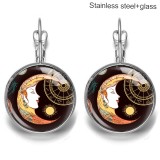 Moon Stainless steel 20mm glass French style ear hook and earrings