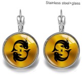 Zodiac Stainless steel 20mm glass French style ear hook and earrings