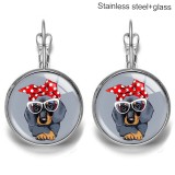 Dog Cat Stainless steel 20mm glass French style ear hook and earrings