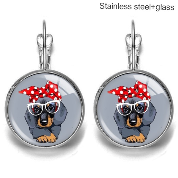 Dog Cat Stainless steel 20mm glass French style ear hook and earrings