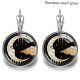 Moon Stainless steel 20mm glass French style ear hook and earrings