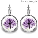 Flower Stainless steel 20mm glass French style ear hook and earrings