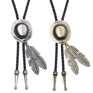 Jazz Hat Feather Hip Hop bolo tie necklace