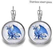 Zodiac Stainless steel 20mm glass French style ear hook and earrings