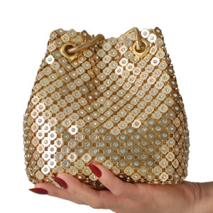 Dinner bag with diamond inlaid shiny bucket bag, handbag, chain diagonal cross bag