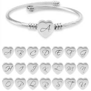 26 letter stainless steel bracelet titanium steel love letter bracelet open ladies Silver bracelet