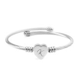 26 letter stainless steel bracelet titanium steel love letter bracelet open ladies Silver bracelet