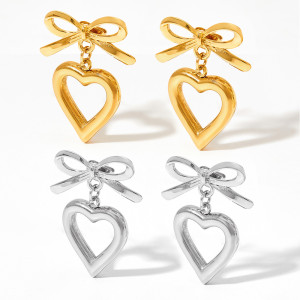 Stainless steel bow love earrings