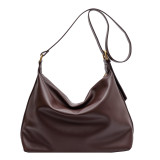 Soft leather one shoulder crossbody bag with large capacity tote bag