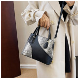 Fashionable splicing color contrast large capacity handbag crossbody bag
