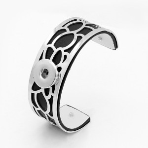 Alloy bracelet with leather double side fit 20MM  Snaps button jewelry wholesale