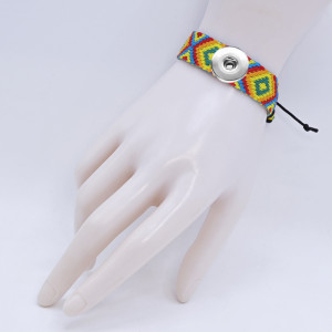 Knitted colorful cotton and linen bracelet fit  20MM Snaps button  wholesale