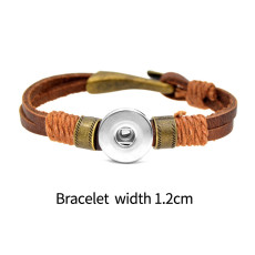 Handmade cowhide woven bracelet fit 20mm Snap button jewelry wholesale