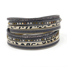 Woven rivet chain magnetic buckle multi-layer PU leather bracelet