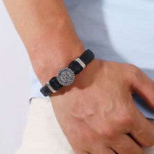 21CM Woven handmade leather magnetic buckle cross alloy bracelet