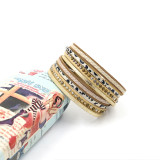 Woven rivet chain magnetic buckle multi-layer PU leather bracelet