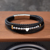 Weaving multi-layer love leather bracelet with stainless steel magnetic buckle bracelet