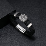 21CM Woven handmade leather magnetic buckle cross alloy bracelet