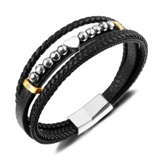 Weaving multi-layer love leather bracelet with stainless steel magnetic buckle bracelet