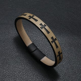 21CM Printed Cross Magnetic Buckle Leather Bracelet