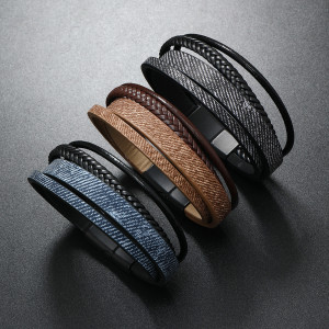 21CM Cowboy colored woven leather bracelet with magnetic buckle multi-layer bracelet