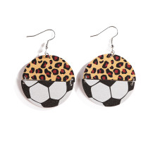 Sports Fashion Leopard Pattern Football Baseball Basketball World Cup Wooden Spliced Earrings