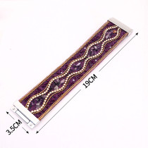 Purple Bohemian rhinestone turquoise leather wide bracelet
