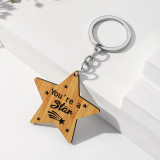 Creative wooden five pointed star keychain you are a star English letter pendant star gift pendant