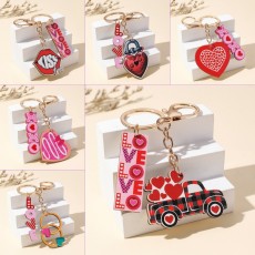 Wooden Valentine's Day keychain, red pink love letter envelope, lip pendant accessory