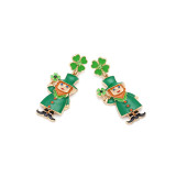 Irish Carnival Green Elf Clover Earrings Alloy Drip Oil Set Diamond St. Patrick Hat Earrings
