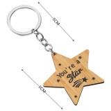 Creative wooden five pointed star keychain you are a star English letter pendant star gift pendant