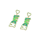 Alloy Diamond LUCK Letter Earrings Drip Oil Carnival Letter Earrings