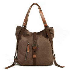 Multi functional canvas shoulder bag, casual backpack, large capacity bucket bag